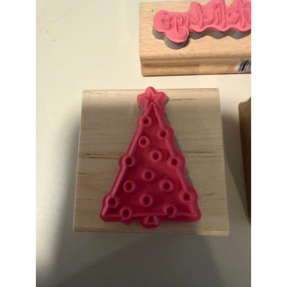 Hampton Art Christmas Wood Mounted Rubber Stamps Gingerbread Tree Happy Holidays